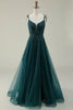 Load image into Gallery viewer, A Line Spaghetti Straps Dark Green Long Formal Dress with Appliques