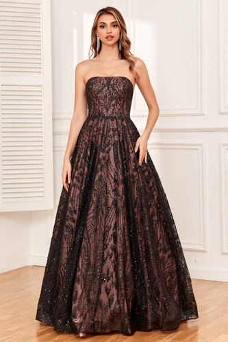 Black Strapless A Line Formal Dress with Beading