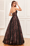 Black Strapless A Line Formal Dress with Beading