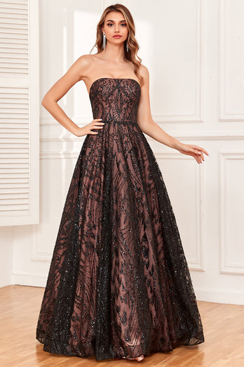 Black Strapless A Line Formal Dress with Beading
