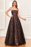 Black Strapless A Line Formal Dress with Beading