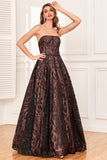 Black Strapless A Line Formal Dress with Beading