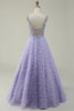 Load image into Gallery viewer, A Line V Neck Purple Long Formal Dress with 3D Flowers
