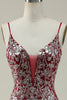 Load image into Gallery viewer, Mermaid Spaghetti Straps Burgundy Long Formal Dress with Bronzing