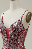 Mermaid Spaghetti Straps Burgundy Long Formal Dress with Bronzing