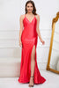 Load image into Gallery viewer, Deep V-Neck Sleeveless Long Red Formal Dress with Slit