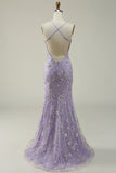 Mermaid Spaghetti Straps Purple Long Formal Dress with Beading