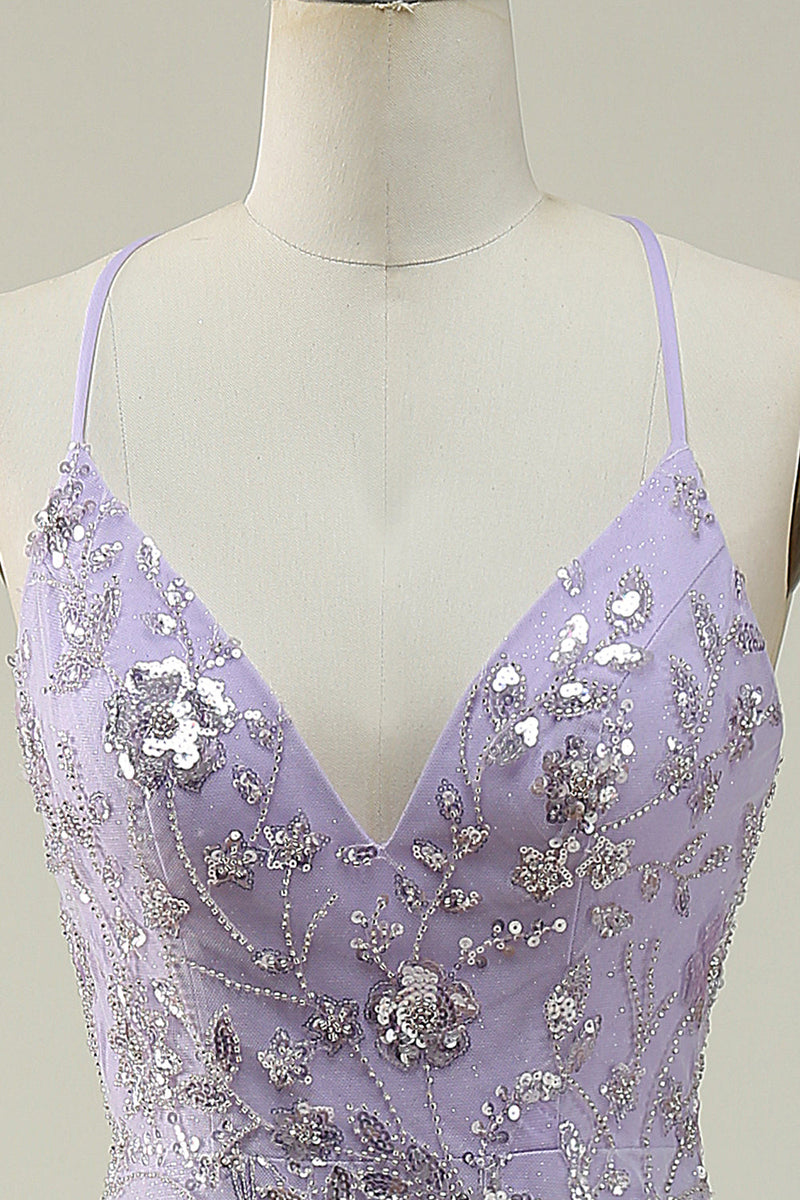Load image into Gallery viewer, Mermaid Spaghetti Straps Purple Long Formal Dress with Beading
