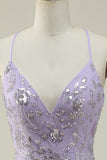 Mermaid Spaghetti Straps Purple Long Formal Dress with Beading