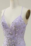 Mermaid Spaghetti Straps Purple Long Formal Dress with Beading