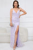 Load image into Gallery viewer, Mermaid Spaghetti Straps Purple Long Formal Dress with Criss Cross Back
