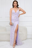 Mermaid Spaghetti Straps Purple Long Formal Dress with Criss Cross Back