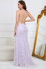 Load image into Gallery viewer, Mermaid Spaghetti Straps Purple Long Formal Dress with Criss Cross Back