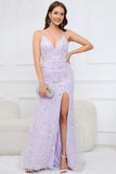 Mermaid Spaghetti Straps Purple Long Formal Dress with Criss Cross Back