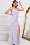 Mermaid Spaghetti Straps Purple Long Formal Dress with Criss Cross Back