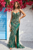 Load image into Gallery viewer, Mermaid Spaghetti Straps Dark Green Long Formal Dress with Bronzing