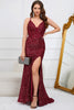 Load image into Gallery viewer, Mermaid Sequins Burgundy Long Formal Dress with Slit