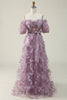Load image into Gallery viewer, A Line Off the Shoulder Purple Long Formal Dress with Printing