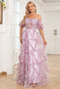 Load image into Gallery viewer, Charming A Line Off the Shoulder Purple Long Formal Dress with Printing