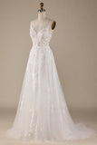 Ivory A-Line Tulle Criss-Cross Straps Back Wedding Dress