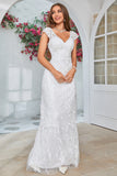 Ivory Mermaid Lace V-Neck Wedding Dress