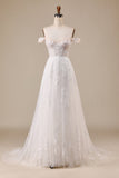 Detachable Off the Shoulder Corset Tulle A Line Wedding Dress