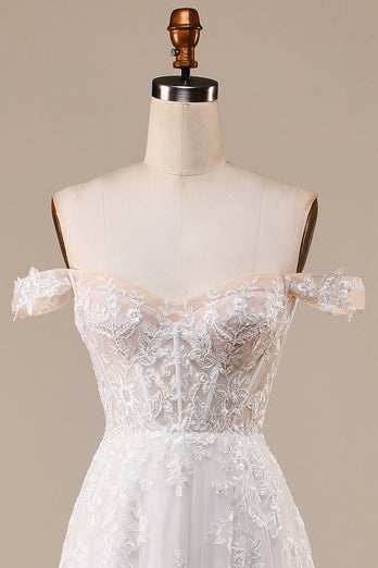 Ivory Detachable Off the Shoulder Corset Tulle Wedding Dress