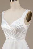 Simple Ivory Organza Scoop Neck Sweep Train Wedding Dress