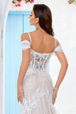 Cold Shoulder Tulle Corset Mermaid Wedding Dress with Appliques