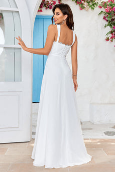 Ivory Scoop Neck Boho Simple Wedding Dress with Lace