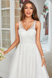 White Mid-Calf Tulle Wedding Dress with Lace